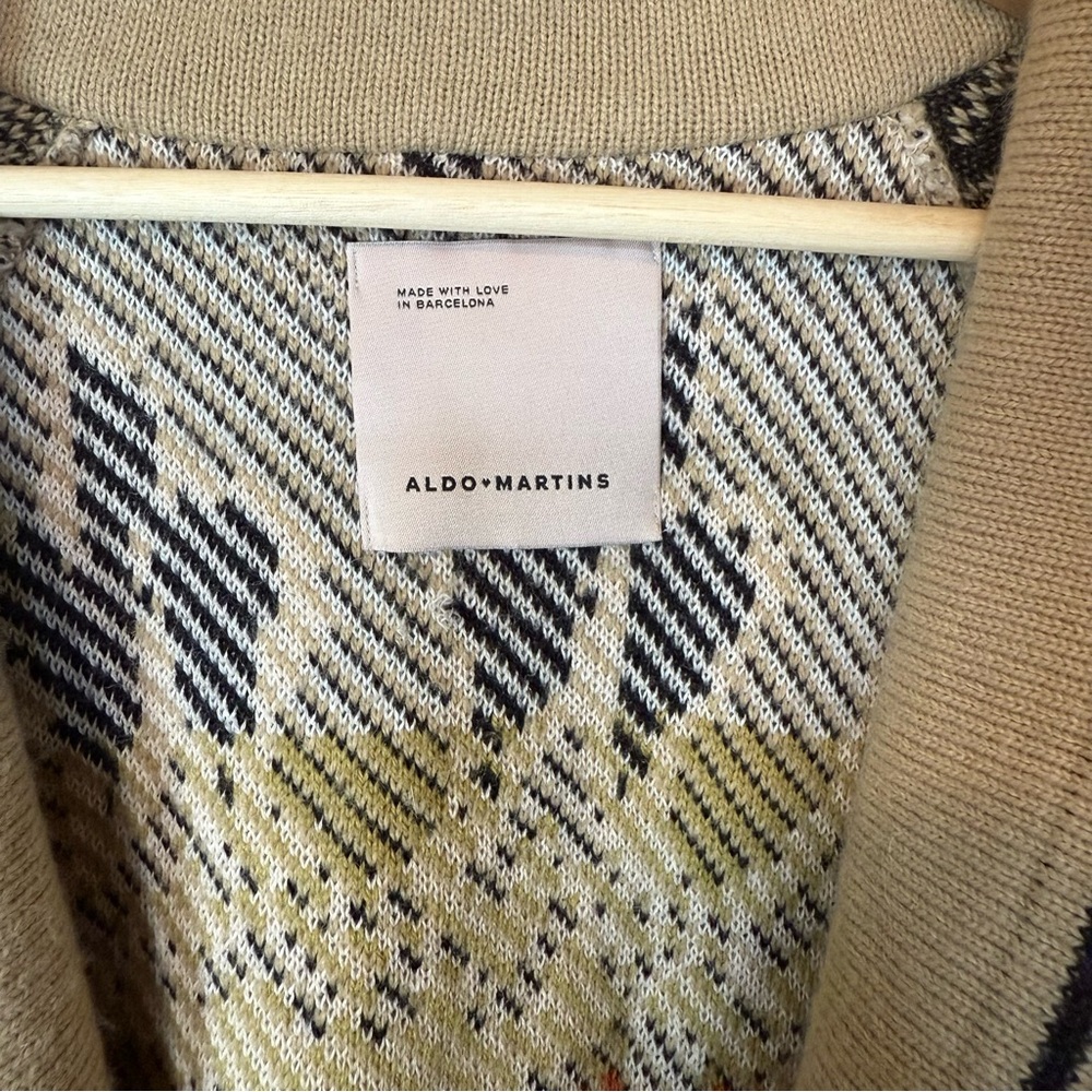 Aldo Martins Intarsia Knit Wool Button Front Sweater Cardigan Belted Size 8 - Picture 5 of 7